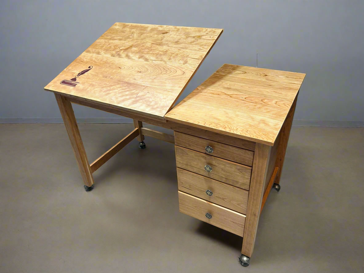 Split top art desk, drafting table with drawers