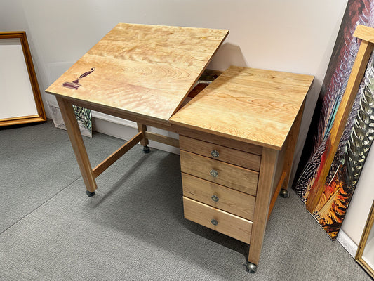 Split top art desk, drafting table with drawers