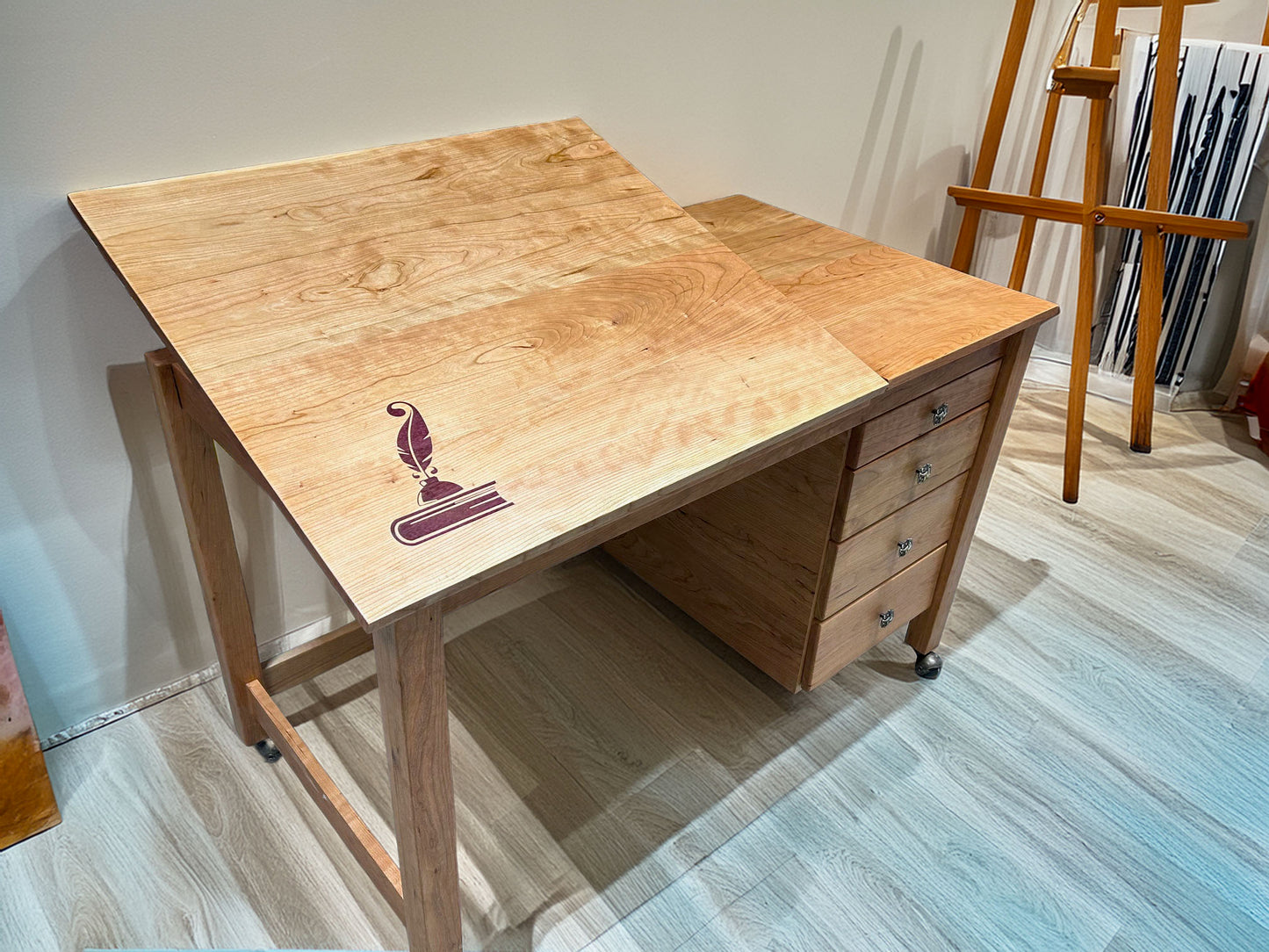 Split top art desk, drafting table with drawers